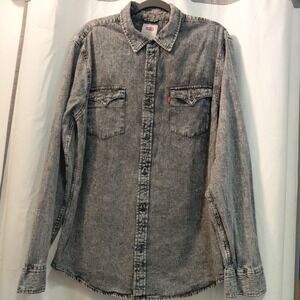Vintage Levis Denim Shirt Men Large  Black Western Loose Fit Workwear